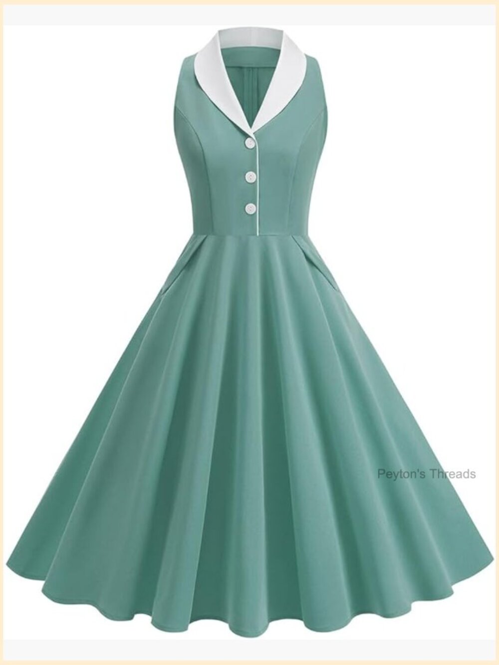 1950s Retro Swing Dress - Sleeveless Shawl Collar A Line Dress with Pockets